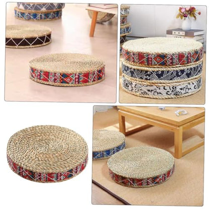 minkissy Woven Round Meditation Cushion 30cm Diameter X 7cm Height Natural Straw Floor Pillow Japanese Style Indoor Seating Pad for Yoga and Zen Practice