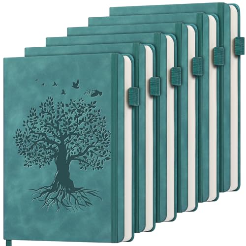 6 Pack Lined Journal Notebook for Women Men, A5 Hardcover Leather Journals for Writing, 200 Pages Thick Paper, Daily Journal Notebook for Work, School, Note Taking, Business, Travel, College Ruled - color: A-Tree-Sea Green, size: 6 Pack-A5