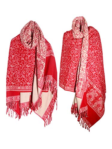 TIBET LUXURY HANDMADE RED FLOWER PREMIUM QUALITY FASHION SCAR MADE OF YAK WOOL Shawl Blanket stole unisex Travel Wrap Meditation Soft gift for her