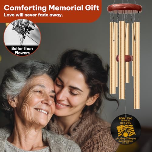 Personalized Bowling Memorial Wind Chime – “Bowling The Lanes of Heaven” Custom Engraved Name & Years – Sympathy Gift for Bowlers & Sports Lovers – Memorial Windchime Tribute for Loss of Loved One - size: BowlingWC 1