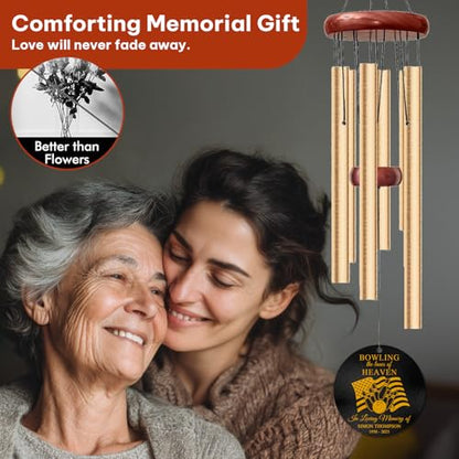 Personalized Bowling Memorial Wind Chime – “Bowling The Lanes of Heaven” Custom Engraved Name & Years – Sympathy Gift for Bowlers & Sports Lovers – Memorial Windchime Tribute for Loss of Loved One - size: BowlingWC 1