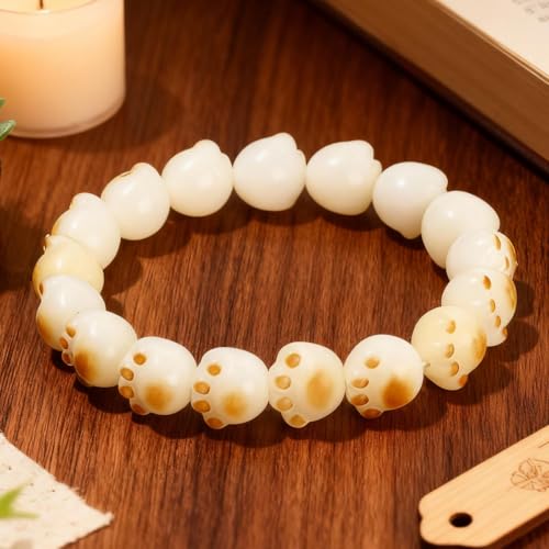Bodhi Fidget Bracelet Anxiety Relief Items Bodhi Seed Beads, Elastic Wristband Meditation Yoga Mindfulness Worry Beads, Birthday Gift for Her for Women, White Dot Print Stackable Jewelry - color: A1:Cat Paw Bracelet