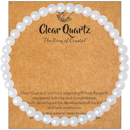 MAIBAOTA Healing Crystal Bracelet for Women Men, 8/4 mm Natural Stone Beaded Bracelets, Jewelry Birthday Gifts, Round Gemstones Stretch Bracelets - color: White-Clear Quartz, size: 4 mm