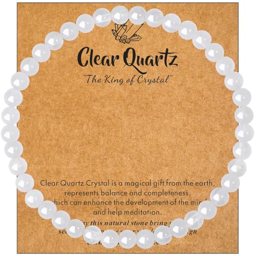 MAIBAOTA Healing Crystal Bracelet for Women Men, 8/4 mm Natural Stone Beaded Bracelets, Jewelry Birthday Gifts, Round Gemstones Stretch Bracelets - color: White-Clear Quartz, size: 4 mm
