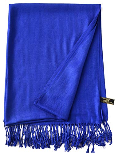 CJ Apparel Solid Color Tassels Design Nepalese Shawl Scarf Wrap Stole Throw Head Wrap Pashmina Gift Hand Made in Nepal New - color: Federal Blue