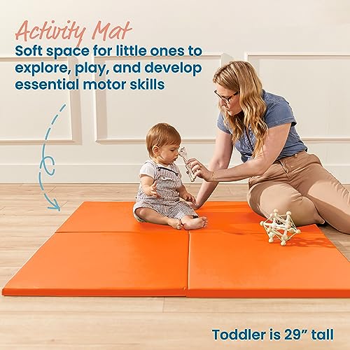 ECR4Kids SoftZone Play Patch Activity Mat Squares, Modular Playmat, Orange, 4-Pack - color: Orange