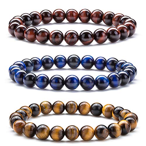 Men Women 8mm Natural Stone Lava Rock Diffuser Bracelet Elastic Yoga Agate Beads Bracelet Bangle - color: Set 1