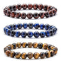 Men Women 8mm Natural Stone Lava Rock Diffuser Bracelet Elastic Yoga Agate Beads Bracelet Bangle - color: Set 1