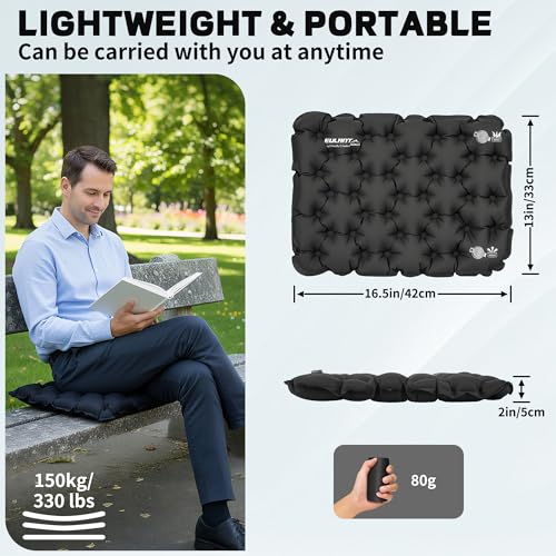 EULANT Inflatable Seat Cushion Lightweight Compact Stadium Seat Pad Camping Travel Air Seat Cushion for Airplane Hiking Bleachers Office Home Sports Events(Black) - color: Black