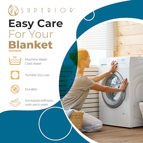 Superior Waffle Weave Cotton Blanket, for Picnic, Beach, Traveling or Camping, Comfy Blanket, Bedroom Decor, Essentials, Cover for Bed, Couch, Lounging, Honeycomb Knit, Throw, Azure