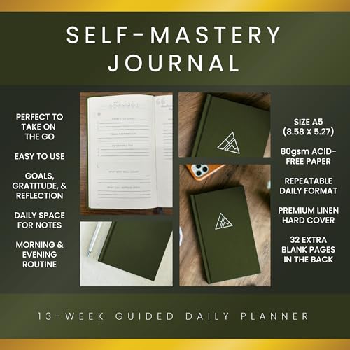 Realizations Self-Mastery Journal for Men - Gratitude Journal – 5 Minute Journals - Reflection Manifestation Journal for Mindfulness – Goal/Guided Gratitude Journel for Women & Men (Olive) - color: Olive