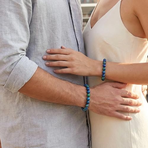 Natural Stone Beaded Bracelets for Women Men - 8MM Semi-Precious Stones Bracelets Adjustable Crystal Beads Stretch Bracelet - color: Lapis Lazuli-2