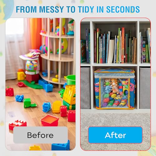 12" Soft Side Zipper Toy Storage Bag, Quilt Pattern Cloth Cube, Reusable, Clear Bag, Playroom, Bedroom & Puzzles Board Game Organizers And Storage Bin, Fish & Bubbles Design - color: Fish