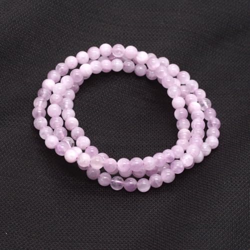Justinstones Gem Semi Precious Gemstone 3pcs 4mm Round Beads Stretch Bracelet 6.5 Inch Unisex - color: Kunzite