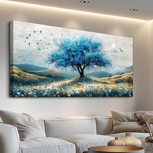 ZUITINGHUA Large Wall Decor For Living Room Canvas Wall Art For Office Modern Wall Decorations For Bedroom The Blue Tree Landscape Painting Farmhouse Pictures Artwork Room Home Decor 24x48 In - color: Blue Tree 5, size: 48"L x 24"W
