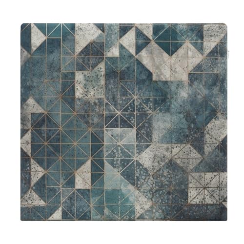 Blue and Gray Geometry Degrees of Comfort Meditation Floor Pillow, Square Large Pillows Seating for Adults, Tufted Corduroy Cushions for Outdoor Yoga Tatami Fireplace Living Room 15x15 Inch