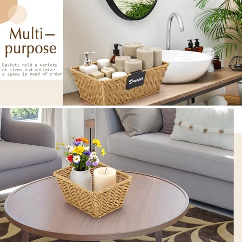 6 Pcs Wicker Storage Baskets with Labels Handwoven Multi-size Natural Wicker Storage Bins for Organizing Small Baskets Container for Shelves Closet Pantry Toilet(Natural)