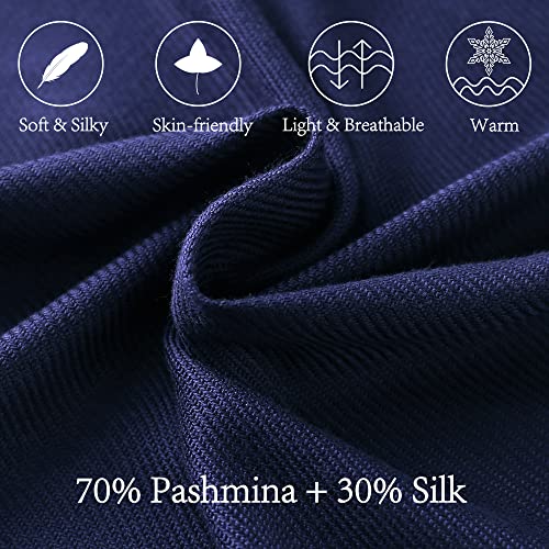Soft Silky Pashmina Shawl Wraps Solid Colors Scarf for Wedding Evening Dresses - color: H-navy