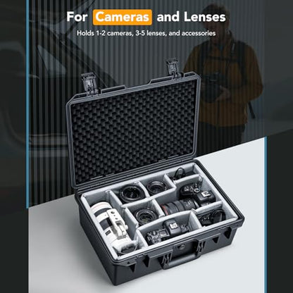 Lykus PVC2 Waterproof Hard Case with Padded Dividers for Cameras, Lenses, Small Stabilizers, Dual DJI Mavic/Air/Mini/Flip drones [CASE ONLY] - color: Black PVC2