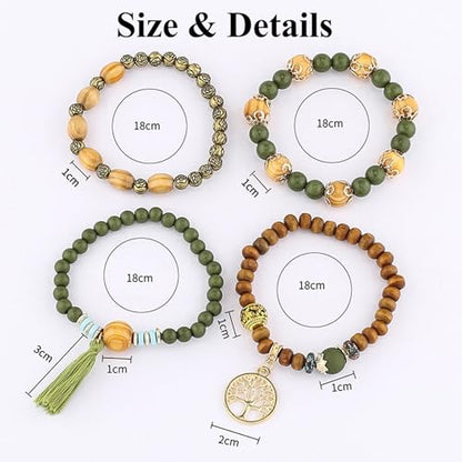 Stackable Stretch Bracelets for Women Tree of Life Bead Bracelet Boho Jewelry - color: 1-Tree-Deep Blue