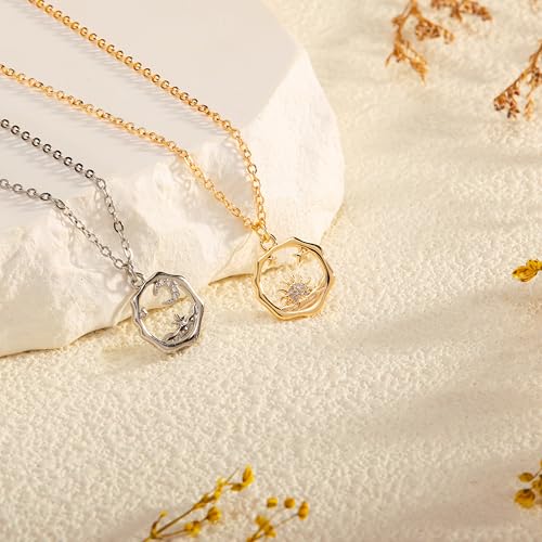 Golden Necklace for Women Virgin Mary Angel Butterfly Necklace Sister New Mom Friendship Necklace Birthday Christmas Gift - style: Sister- sun moon