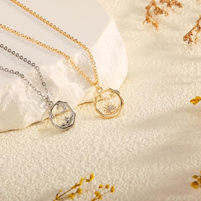Golden Necklace for Women Virgin Mary Angel Butterfly Necklace Sister New Mom Friendship Necklace Birthday Christmas Gift - style: Sister- sun moon