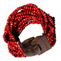 indomode®️ Maroon 14 Strand Elastic Stretchy Glass Beaded Bracelet With Wooden Buckle Clasp – 2” Wide