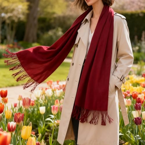 Thin Fashion Scarves for Women Spring Summer Sunprotection Lightweight Large Scarf Shawls Fall Neck Warm Wraps - color: Wine Red-thin