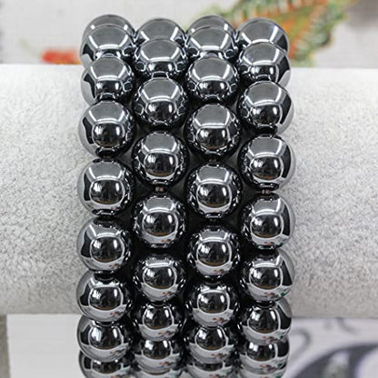 Keleny Semi Precious Stones Natural Gemstones 12mm Round Beads Crystal Stretch Bracelets 7 Inch Unisex - color: Black Hematite