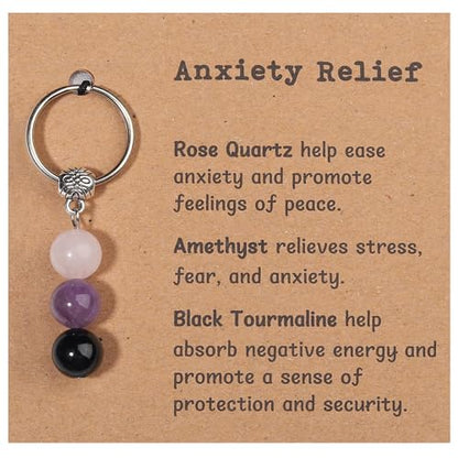 Healing Crystal Keychain Gift for New Beginnings Calming Anxiety Luck Protection Natural Gemstone Keychain for Women - color: Anxiety Relief