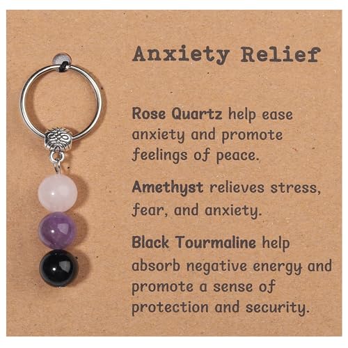 Healing Crystal Keychain Gift for New Beginnings Calming Anxiety Luck Protection Natural Gemstone Keychain for Women - color: Anxiety Relief