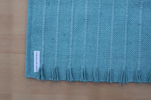 Jaipur Art & Rugs Cotton Yoga Rug - Eco-Friendly Hand-Woven Thick Mat (24”x72”x5mm) for Everyday Fitness at Home - Comfortable & Extra-Long - color: Sky Blue