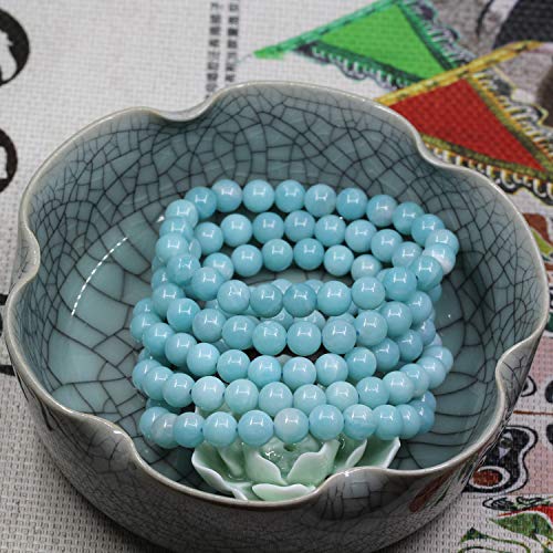 Amandastone Natural Gemstone 8mm Round Beads Stretch Bracelet 7 Inch - color: Blue Amazonite