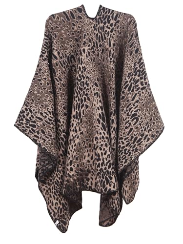 MissShorthair Women's Printed Shawl Wrap Fashionable Open Front Poncho Cape, Gift for Women - color: B-leopard