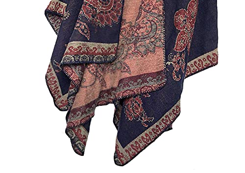 Urban CoCo Women's Color Block Shawl Wrap Open Front Poncho Cape - color: Series 29-navy Blue