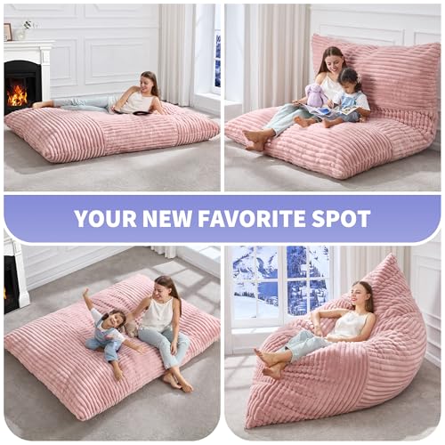 Hobestluk 3 in 1 Bean Bag Chair Giant Bean Bag Chairs Convertible Bean Bag Floor Cushion with Machine Washable Cover, Beanbag Chairs for Adult (Pink) - color: Pink