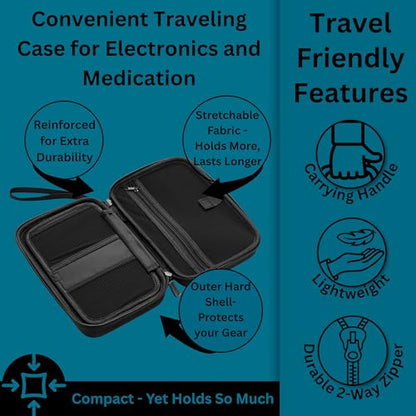 Caseling Hard EVA Electronics Travel Organizer – Shockproof Protective Carrying Case for Chargers, Power Banks & Cables – Compact 9.5” x 5.7” Travel Storage with Wrist Strap, Black