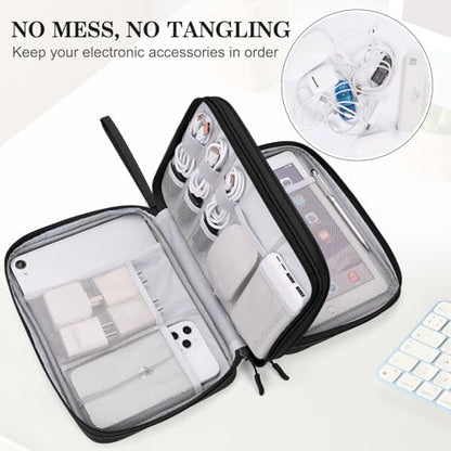 FYY Electronic Organizer, Extra Large Travel Cable Organizer Bag Pouch Portable Waterproof Double Layers All-in-One Storage Bag for iPad, Cable, Power Bank, Laptop Charger for Office/Home, Black