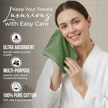 RIVERSIDE Pack of 24 Wash Cloths for Showering, 12 x 12 Inches, Super Soft & Absorbent, 100% Cotton Washcloths Premium Quality Flannel Face Cloths for Bathroom, Gym, Spa (Sage Green, 24 Pack) - color: Sage Green