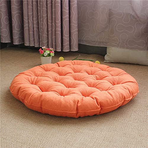 Japanese Round Futon,Large Linen Tatami Floor Pillow,Thicken Tufted Cotton Seat Cushion,Solid Color Floor Cushion,Yoga Meditation Cushion Balcony Outdoor(Size:55x55cm(22x22inch),Color:Orange) - color: Orange, size: 55x55cm(22x22inch)