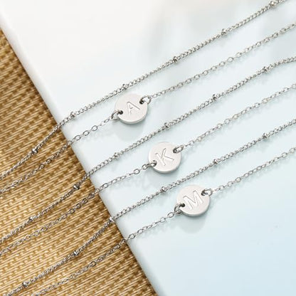 MONOZO Gold Initial Bracelets for Women Girls Jewelry Gifts Trendy - Dainty 18K Gold Plated Disc Monogram Letter A-Z Initial Bracelets for Women Girls Teens Personalized Letter Bracelet Birthday Gifts - color: Silver, style: S