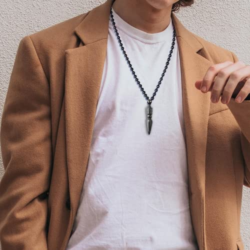 Black Obsidian Necklace Protection Pendant with Extended Bead Chain Healing Crystal Stone Amulet Necklace for Men Women - color: Vajra Peg