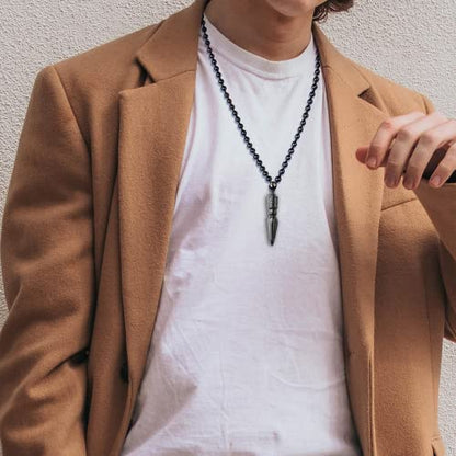 Black Obsidian Necklace Protection Pendant with Extended Bead Chain Healing Crystal Stone Amulet Necklace for Men Women - color: Vajra Peg
