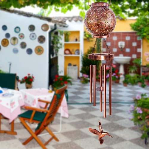 YHmall Wind Chimes for Outside, Windchimes Outdoors Hummingbird Gifts for Mom Women Grandma, Hanging Solar Lantern Solar Wind Chimes for Outside Patio Yard Garden Decor