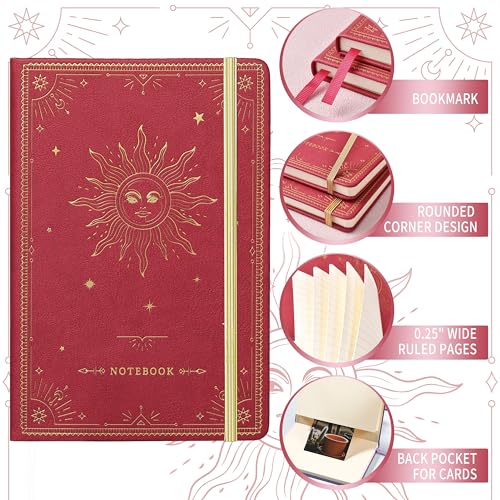 Artfan Ruled Notebook/Journal – Premium Thick Paper Faux Leather Classic Writing Notebook with Pocket + Page Dividers Gifts, Banded, Large, 144 Pages, Hard Cover, Lined (5.8 x 8.4) - Red - color: RED13