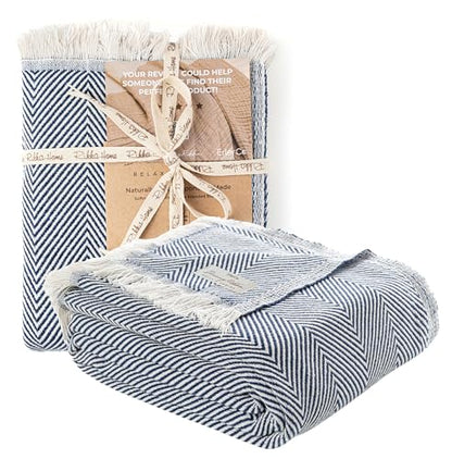 Bed Blanket, Lightweight, Cotton-Rich Blend, Recycled Cotton, Twin Size (57 x 79 Inch), Textured Woven Bedding, Breathable Layering Cover, Navy Blue - color: Navy Blue, size: Twin