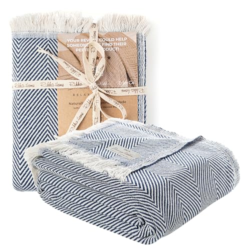 Bed Blanket, Lightweight, Cotton-Rich Blend, Recycled Cotton, Twin Size (57 x 79 Inch), Textured Woven Bedding, Breathable Layering Cover, Navy Blue - color: Navy Blue, size: Twin