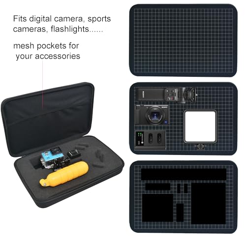 Large Carrying Case with Customizable Foam Protective Storage Case for Sports Camera SJCAM Monopole Accessories Yi 4K LCD SD Cards Batteries Feiyu Gimbal Digital Camera Case