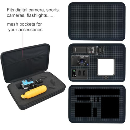 Large Carrying Case with Customizable Foam Protective Storage Case for Sports Camera SJCAM Monopole Accessories Yi 4K LCD SD Cards Batteries Feiyu Gimbal Digital Camera Case
