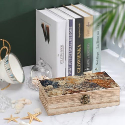 Abstract Granite Wooden Box Souvenir Wooden Storage Box with Lid And Front Clasp Office Desk Organizer Bins Keepsake Boxes Memory Box Jewelry Box Gift Boxes